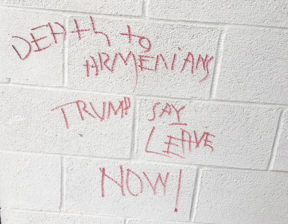 Graffiti on the wall of the Armenian American Council on Aging building